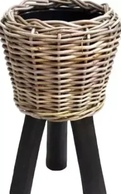 Rotan Drypot plantenmand zwart op poten 27x42cm