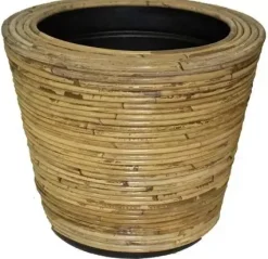 Rotan Drypot Streep grote plantenmand met plastic inleg 35x30cm
