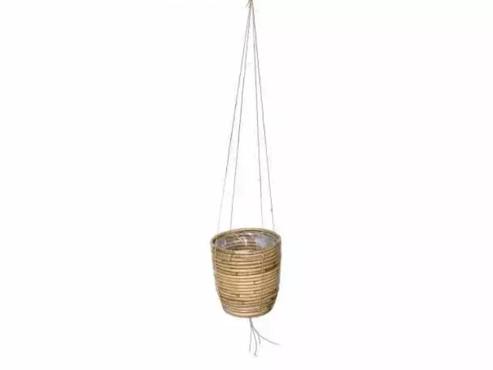 Rotan hangende plantenmand grijs 18x16cm