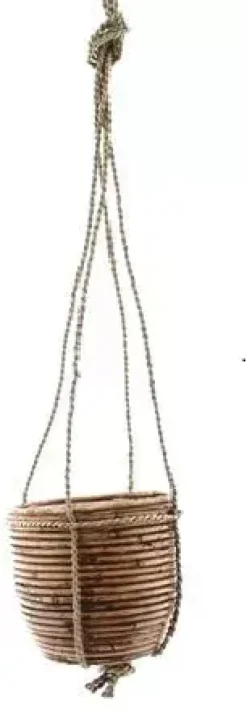 Rotan hangpot stripe 18x16cm bronze