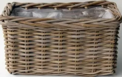 Rotan plantenmand antiek grijs 40x23x20cm