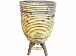 Rotan plantenmand met plastic op poten grijs 25x40cm