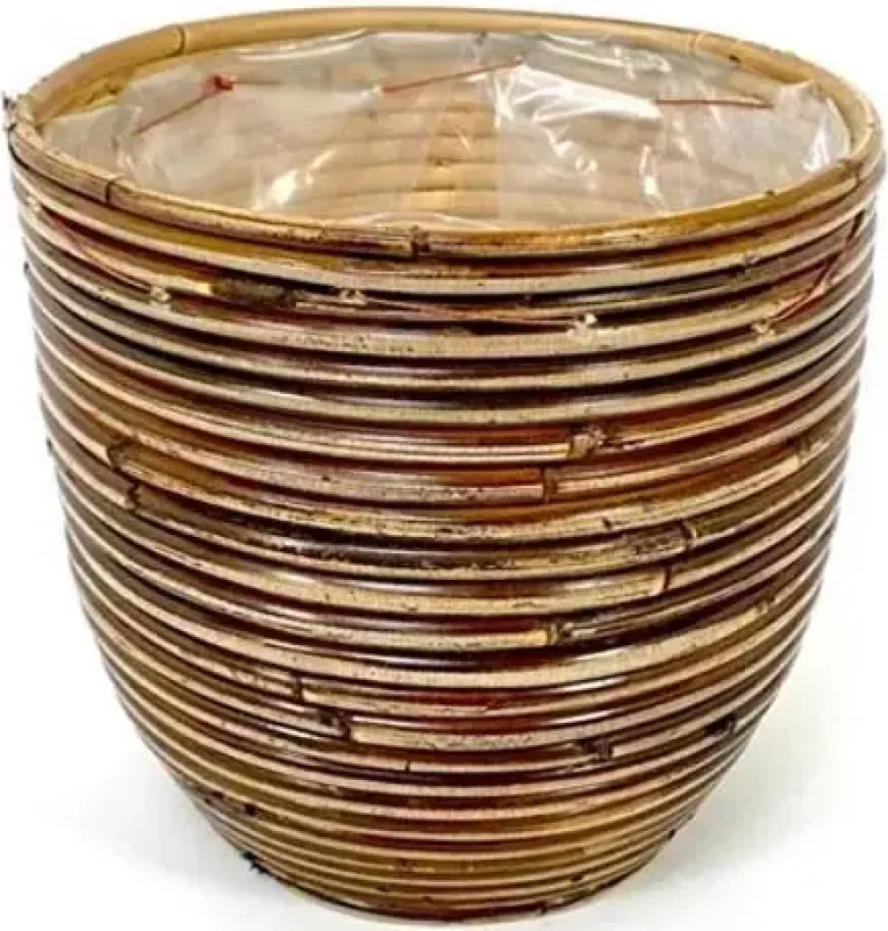 Rotan plantenmand stripe bronze 20x19cm