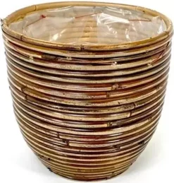 Rotan plantenmand stripe bronze 15x14cm