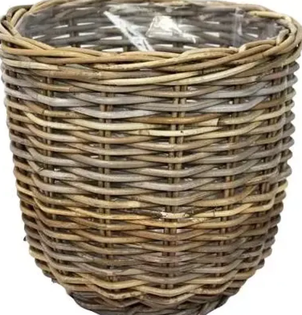 Rotan Rattan grote plantenmand grijs 36x35cm