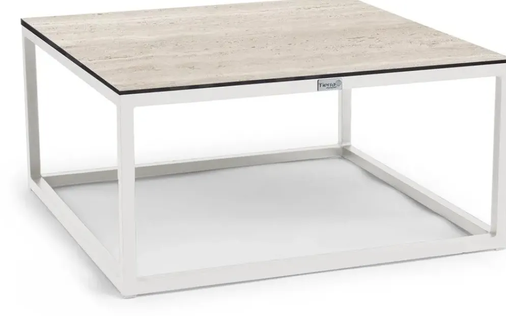 Tierra Outdoor lounge tuintafel rio travertin trespa 80x80x40cm crème white