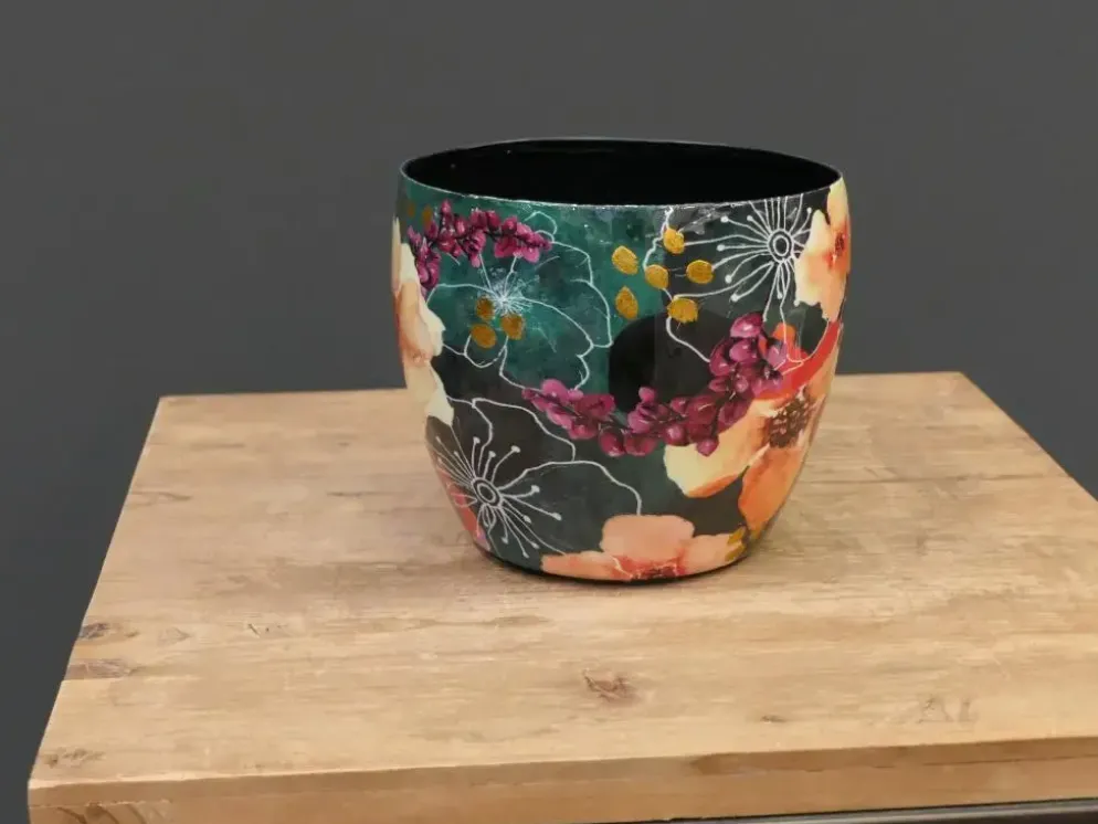 TS Collection bloempot blooming metaal 17x15cm smaragd