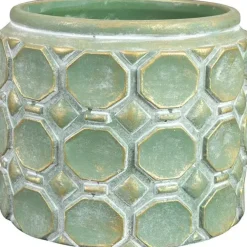 TS Collection bloempot jurre steen 16x13cm groen