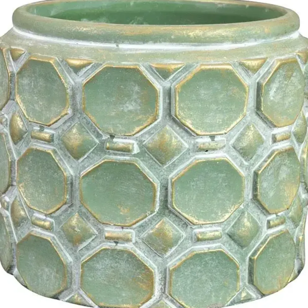 TS Collection bloempot jurre steen 16x13cm groen
