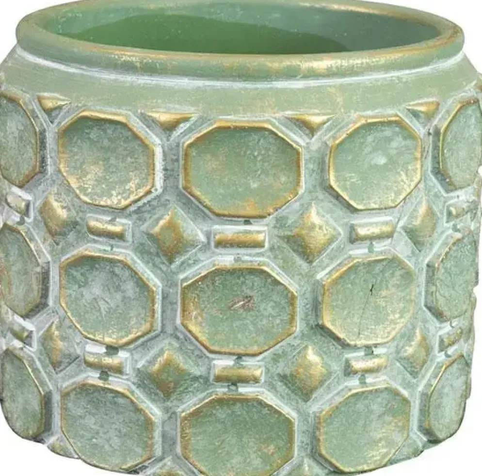 TS Collection bloempot jurre steen 14x11cm groen