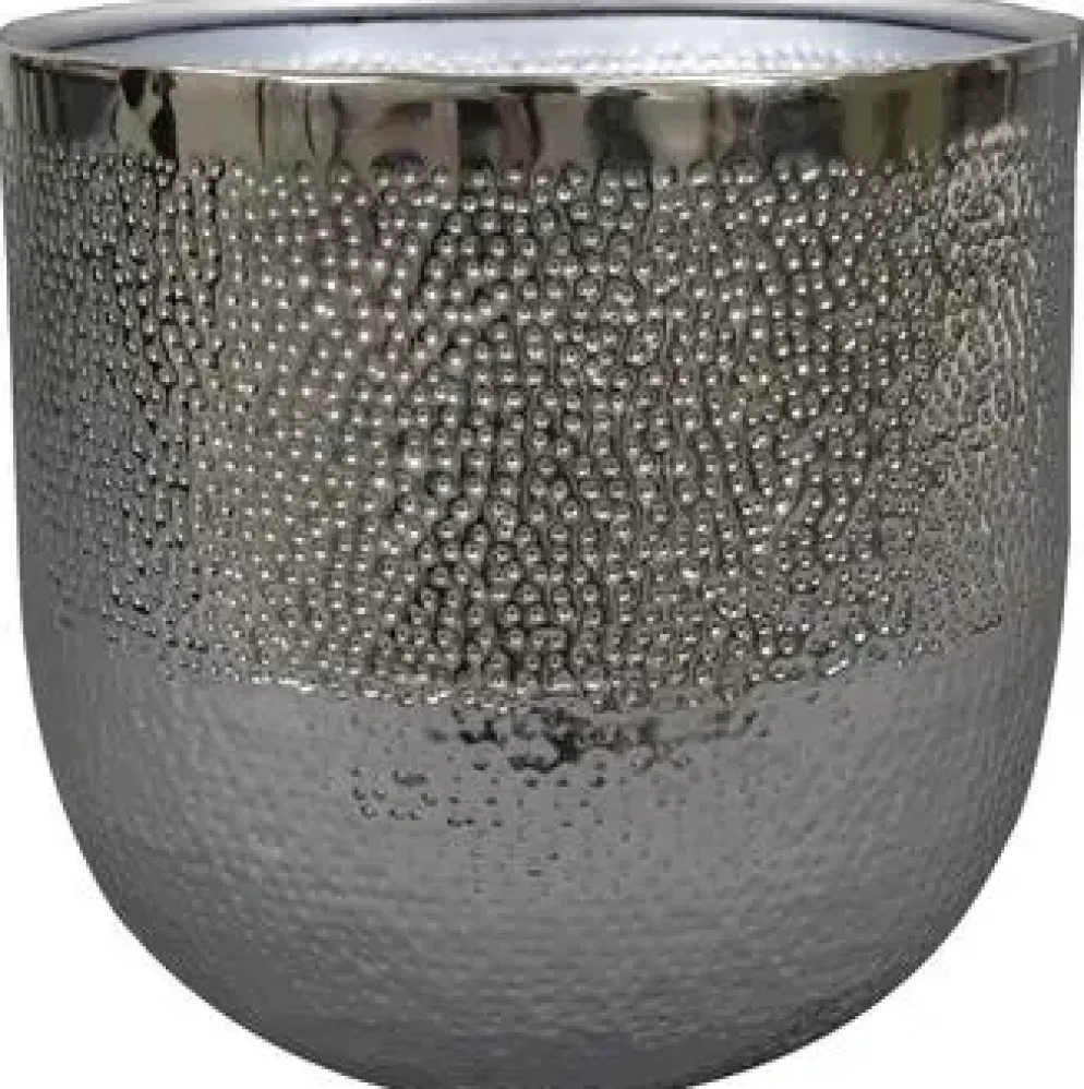 TS Collection bloempot kristy metaal 18x17cm zilver