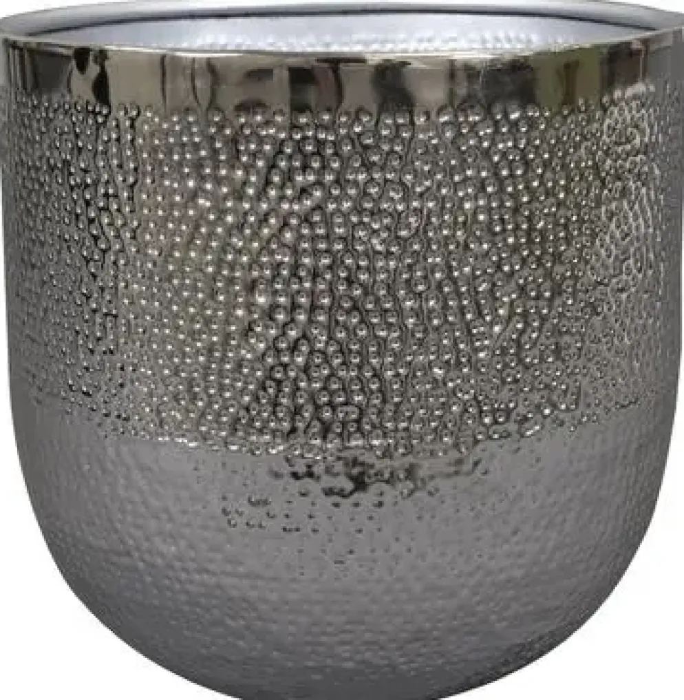 TS Collection bloempot kristy metaal 20x18cm zilver