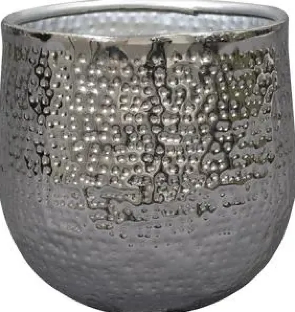 TS Collection bloempot kristy metaal 14x14cm zilver