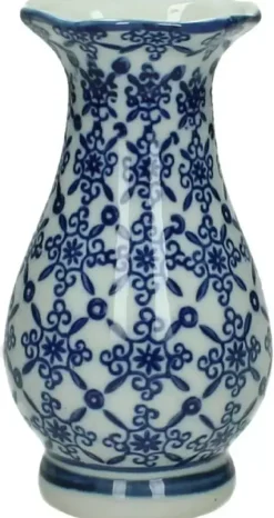 Vaas porselein delfts blauw, wit 8x8x15cm