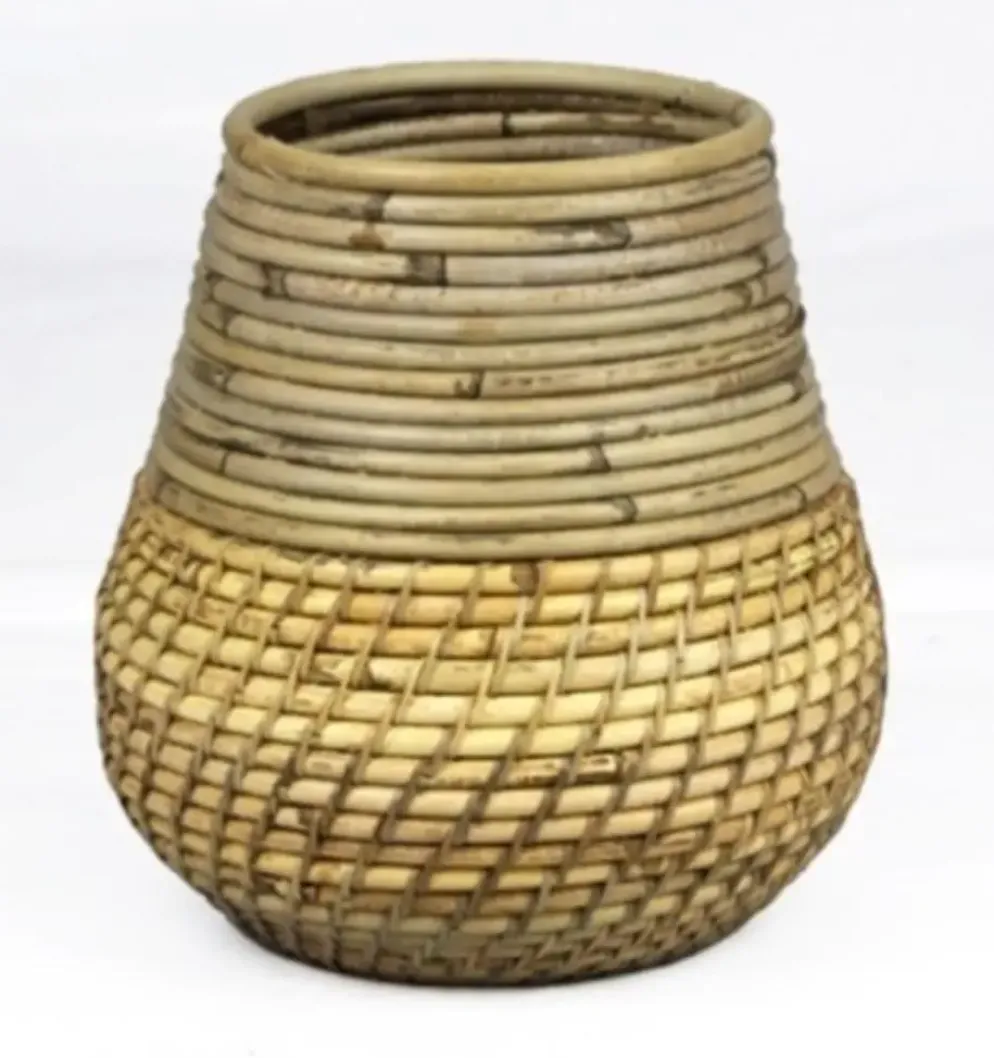 Van der Leeden bloempot stripe/lombok 24x25cm grijs/blond