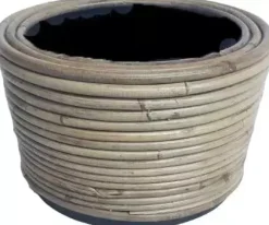 Van der Leeden Drypot rotan stripe grey 24x14cm rond