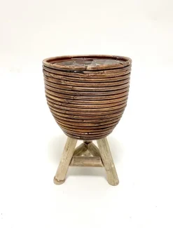 Van der Leeden Mandwerk BV bloempot rotan d18h28cm bronze