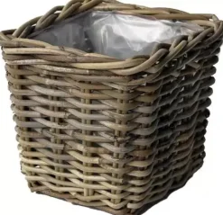 Van der Leeden Rotan plantenmand 27x27x25cm antiek grijs