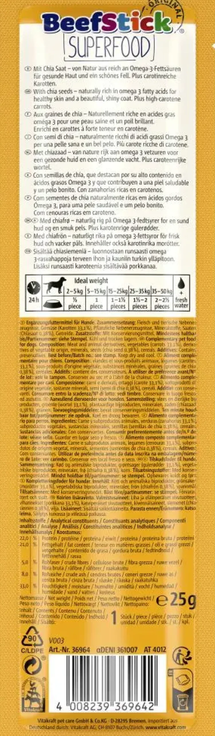 Vitakraft Beef Stick Original Superfood wortel & chia 25g