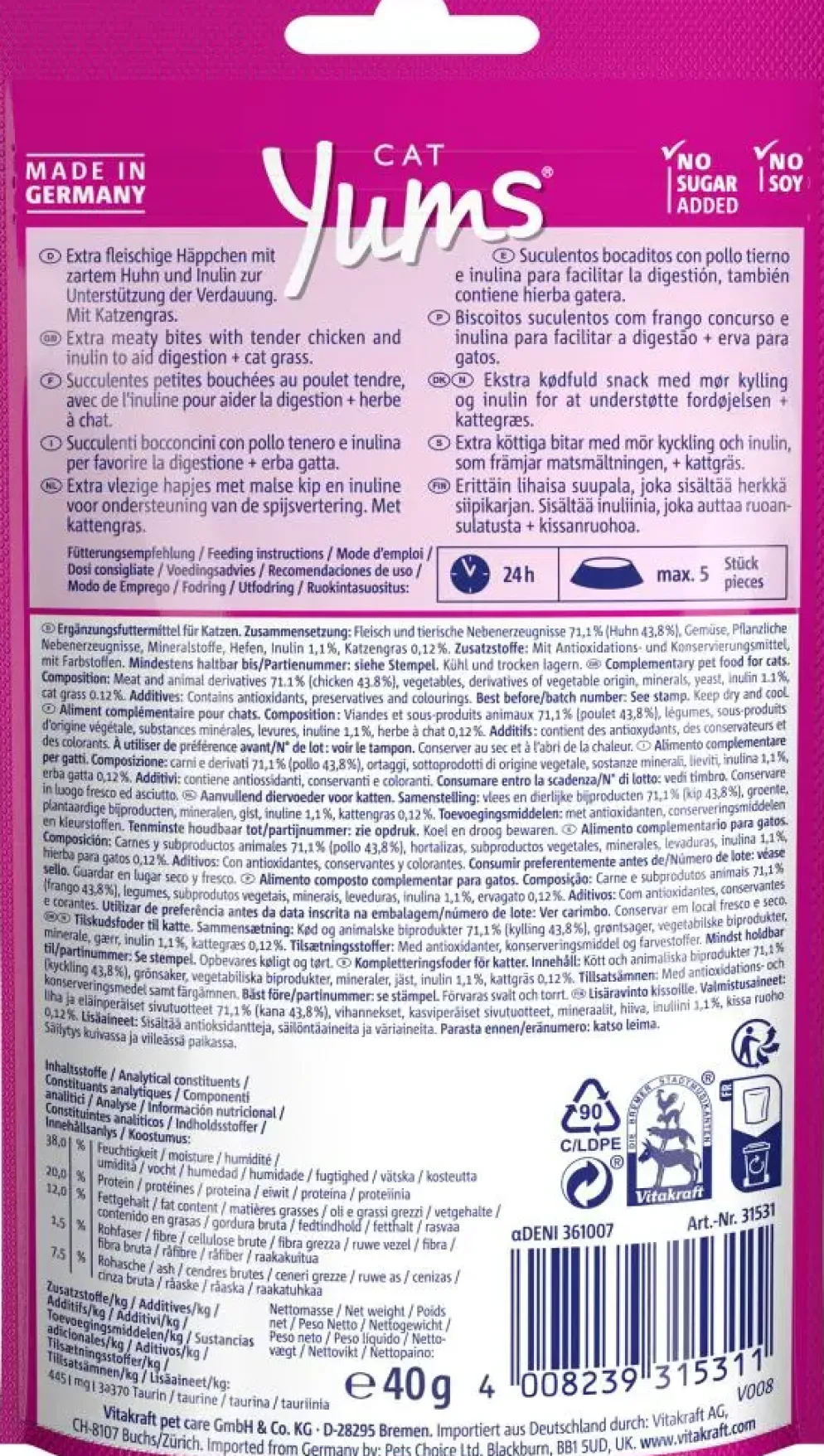 Vitakraft Cat Yums kip & kattengras 40g