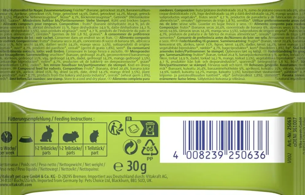 Vitakraft Frutti & Corn vruchtenreep knaagdiersnack 20g