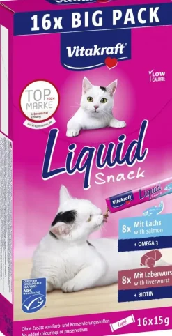 Vitakraft Liquid Snack Multipack - Kattensnack - Leverworst & Zalm 16x15 g