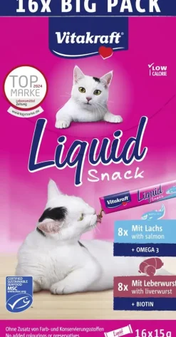 Vitakraft Liquid Snack Multipack - Kattensnack - Leverworst & Zalm 16x15 g