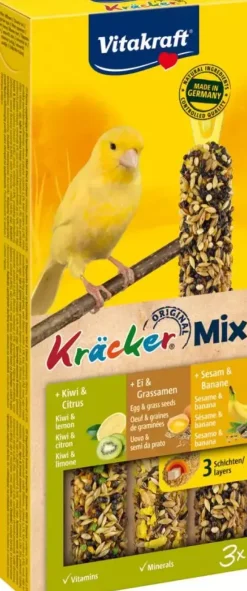 Vitakraft Trio Mix ei/graszaad-sesam/banaan-kiwi/citrus-kräcker kanarie, 3in1. (10)
