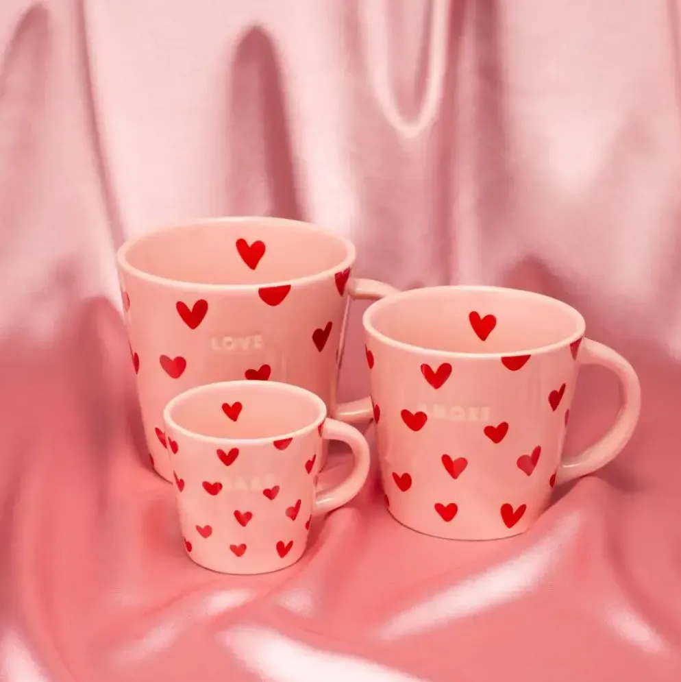 Vondels cappuccinokop keramiek amore hearts 9x9.5cm pink