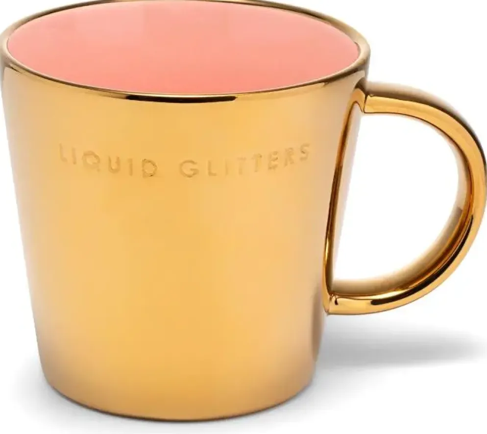 Vondels theekop keramiek liquid glitters 10x11cm gold, pink