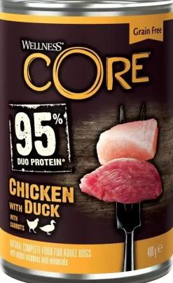 Wellness CORE hond 95% Duo Protein kip, eend & wortel 400g