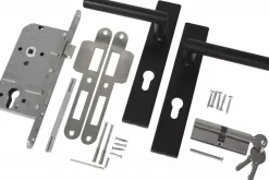Woodvision RVS luxe deurbeslagset zwart gecoat. SKG keurmerk met slotkast, cilinder en slot.