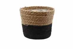 Zeegras plantenmand naturel/zwart 22x18cm
